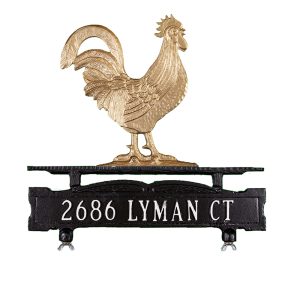 Cast Aluminum One Line Mailbox Sign with Rooster Ornament
