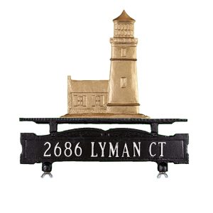 12.75" x 14.75" Cast Aluminum One Line Mailbox Sign with Cottage Lighthouse Ornament