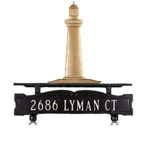 14" x 14.75" Cast Aluminum One Line Mailbox Sign with Cape Cod Lighthouse Ornament