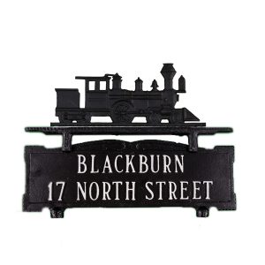 8.75" x 14.75" Cast Aluminum Two Line Mailbox Sign with Train Ornament