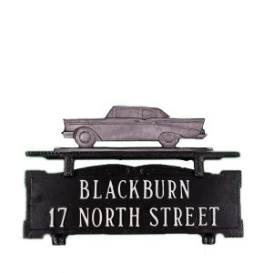 8" x 14.75" Cast Aluminum Two Line Mailbox Sign with Classic Car Ornament