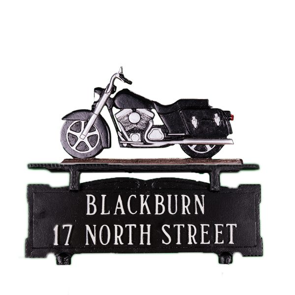 Cast Aluminum Two Line Mailbox Sign with Motorcycle Ornament