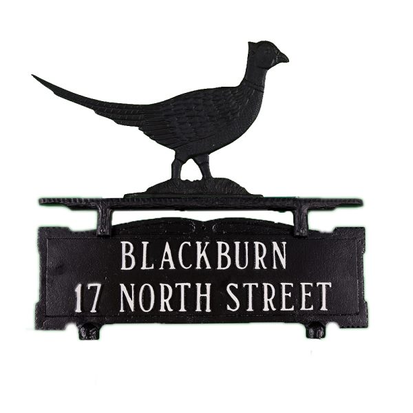 Cast Aluminum Two Line Mailbox Sign with Pheasant Ornament