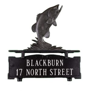 14" x 14.75" Cast Aluminum Two Line Mailbox Sign with Bass Ornament