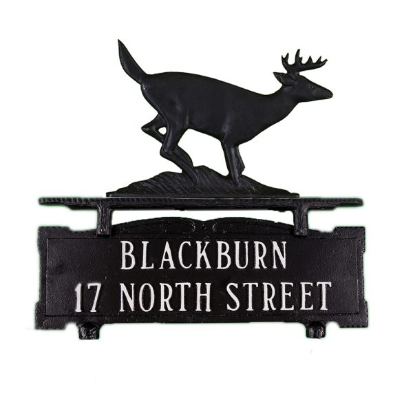 Cast Aluminum Two Line Mailbox Sign with Buck Ornament