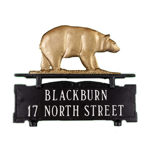 Cast Aluminum Two Line Mailbox Sign with Bear Ornament