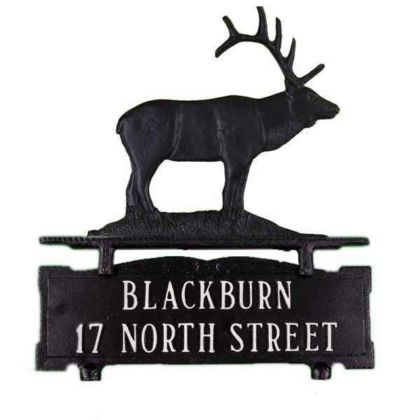 14.75" x 14.75" Cast Aluminum Two Line Mailbox Sign with Elk Ornament