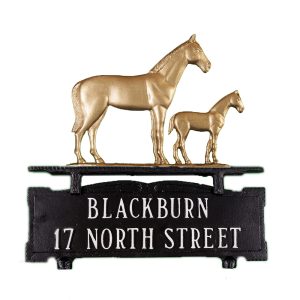 Cast Aluminum Two Line Mailbox Sign with Mare & Colt Ornament