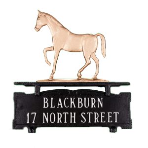 Cast Aluminum Two Line Mailbox Sign with Gaited Horse Ornament