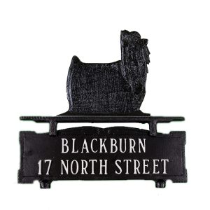 12.25" x 14.75" Cast Aluminum Two Line Mailbox Sign with Yorkshire Terrier Ornament