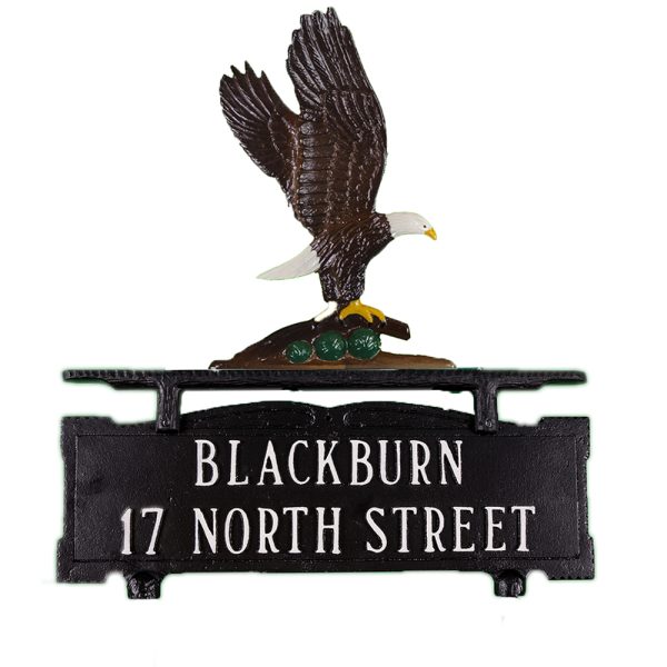 14.75" x 14.75" Cast Aluminum Two Line Mailbox Sign with Eagle Ornament