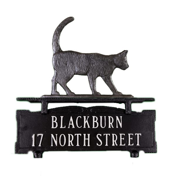13.5" x 14.75" Cast Aluminum Two Line Mailbox Sign with Cat Ornament