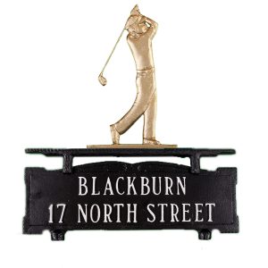 14.75" x 14.75" Cast Aluminum Two Line Mailbox Sign with Golfer Ornament