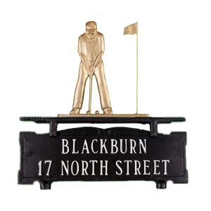12.75" x 14.75" Cast Aluminum Two Line Mailbox Sign with Putter Ornament