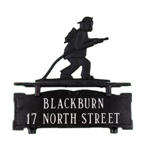 12.75" x 14.75" Cast Aluminum Two Line Mailbox Sign with Fireman Ornament