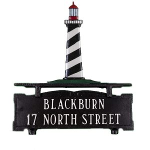 15.5" x 14.75" Cast Aluminum Two Line Mailbox Sign with Cape Cod Lighthouse Ornament