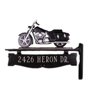 Cast Aluminum One Line Post sign with Motorcycle Ornament