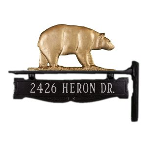 Cast Aluminum One Line Post Sign with Gold Bear Ornament