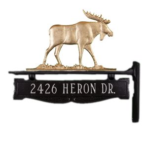 11.25" x 14.25" Cast Aluminum One Line Post Sign with Gold Moose Ornament