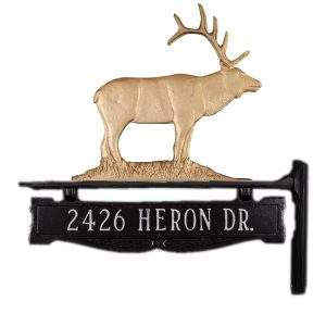 Cast Aluminum One Line Post Sign with Gold Elk Ornament