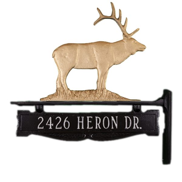 Cast Aluminum One Line Post Sign with Gold Elk Ornament