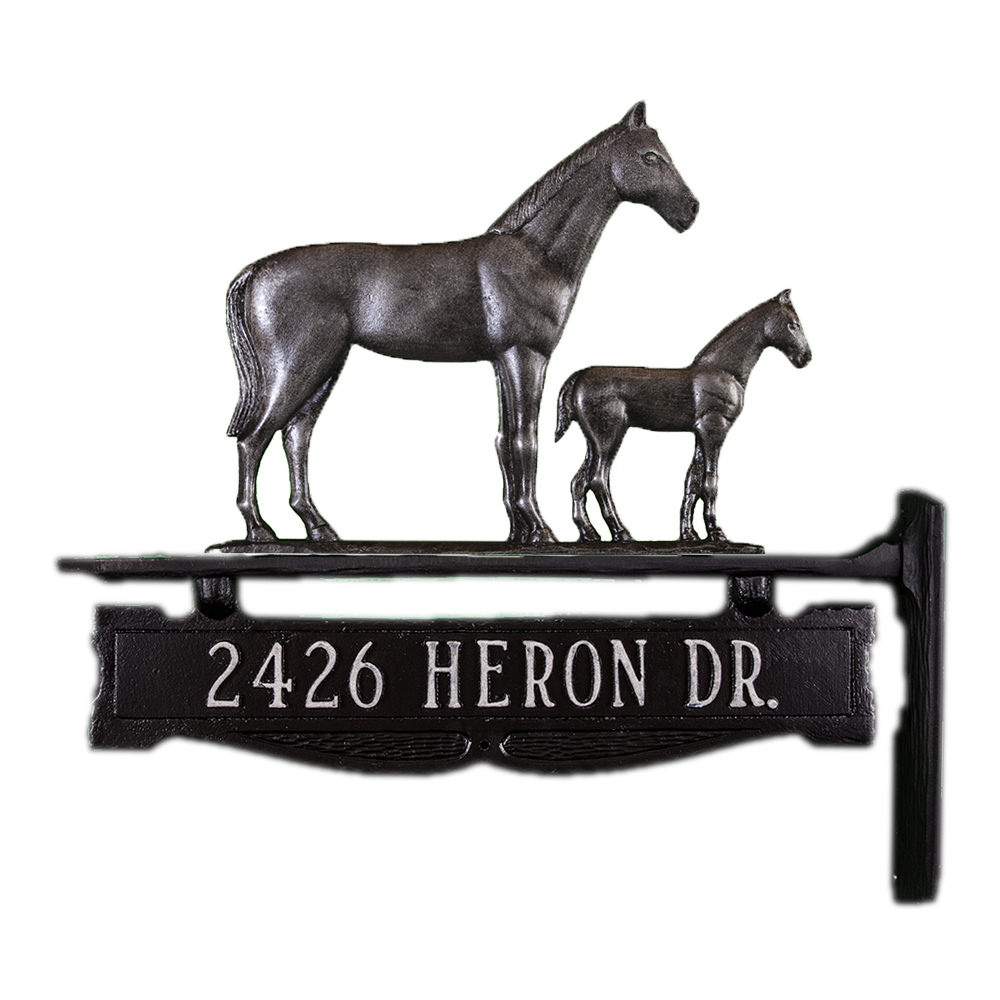 Cast Aluminum One Line Post Sign with Mare & Colt