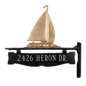 Cast Aluminum One Line Post Sign with Gold Sailboat Ornament