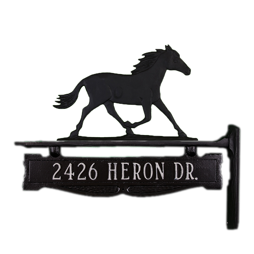 Cast Aluminum One Line Post Sign with Gold Horse Ornament