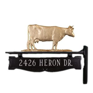 8.75" x 14.75" Cast Aluminum One Line Post Sign with Gold Cow Ornament