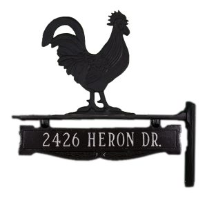 Cast Aluminum One Line Post Sign with Gold Rooster Ornament