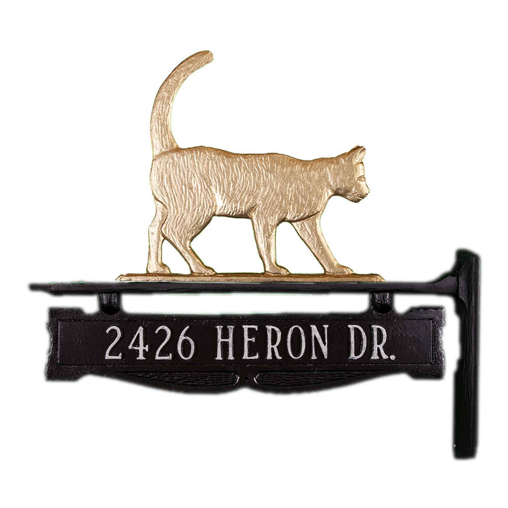 Cast Aluminum One Line Post Sign with Gold Cat Ornament