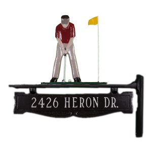 Cast Aluminum One Line Post Sign with Gold Putter Ornament