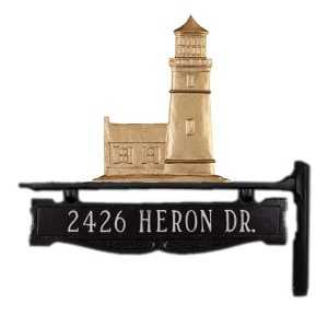 12.75" x 14.75" Cast Aluminum One Line Post Sign with Cottage Lighthouse Ornament