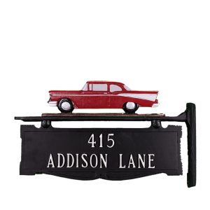 8" x 14.75" Cast Aluminum Two Line Post Sign with Classic Car Ornament