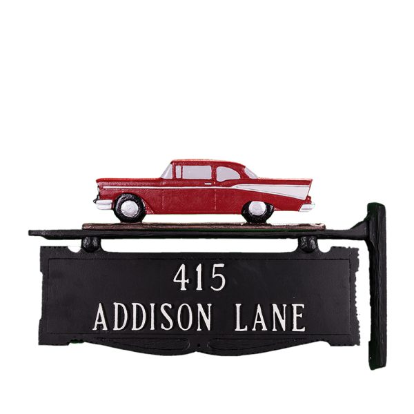 8" x 14.75" Cast Aluminum Two Line Post Sign with Classic Car Ornament