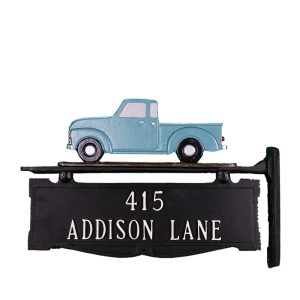9" x 14.75" Cast Aluminum Two Line Post Sign with Classic Truck Orament
