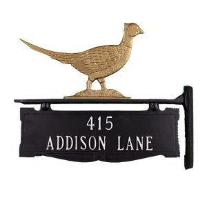 Cast Aluminum Two Line Post Sign with Pheasant Ornament