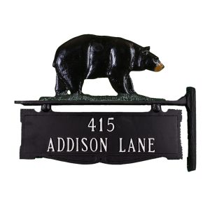 Cast Aluminum Two Line Post Sign with Bear