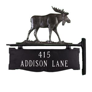 12.75" x 14.75" Cast Aluminum Two Line Post Sign with Moose Ornament