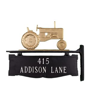 Cast Aluminum Two Line Post Sign with Tractor Ornament