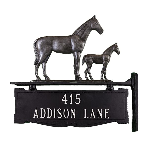 Cast Aluminum Two Line Post Sign with Mare & Colt