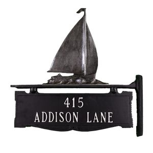 14.5" x 14.75" Cast Aluminum Two Line Post Sign with Gold Sailboat Ornament