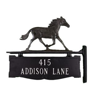 12.25" x 14.75" Cast Aluminum Two Line Post Sign with Gold Horse Ornament
