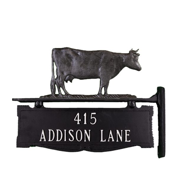 Cast Aluminum Two Line Post Sign with Gold Cow
