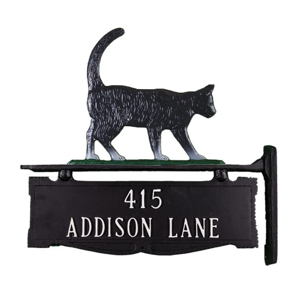 13.5" x 14.75" Cast Aluminum Two Line Post Sign with Gold Cat Ornament