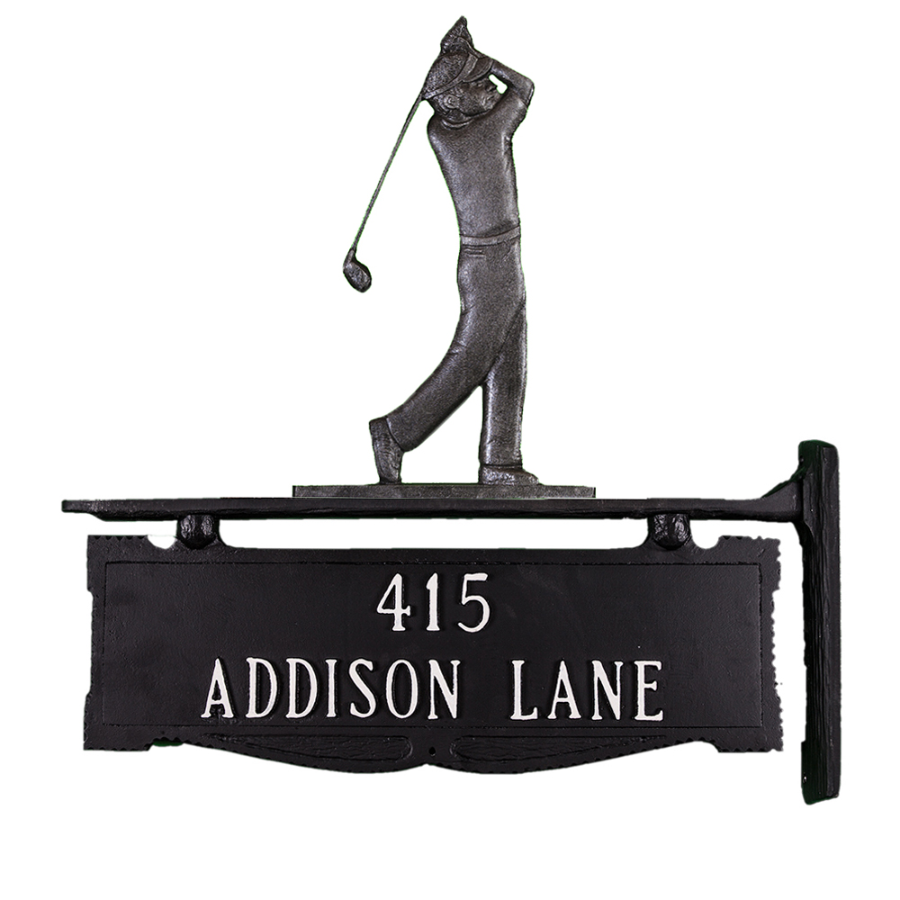 14.75" x 14.75" Cast Aluminum Two Line Post Sign with Gold Golfer Ornament