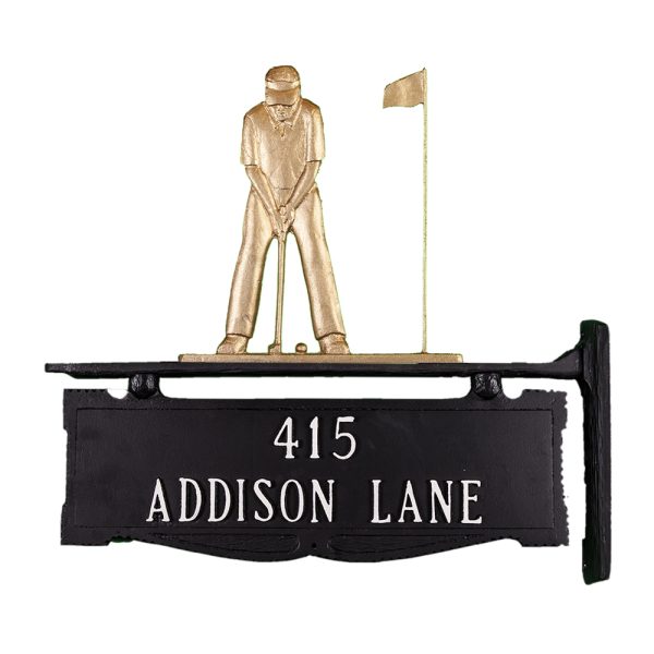 12.75" x 14.75" Cast Aluminum Two Line Post Sign with Gold Putter Ornament