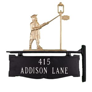 15.25" x 14.75" Cast Aluminum Two Line Post Sign with Gold Lamplighter Ornament