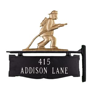12.75" x 14.75" Cast Aluminum Two Line Post Sign with Fireman Ornament