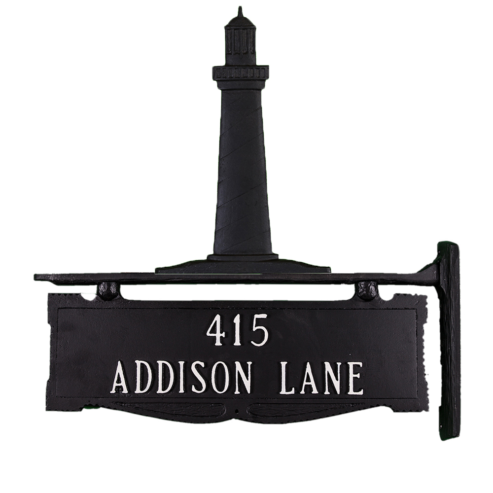 15.5" x 14.75" Cast Aluminum Two Line Post Sign with Gold Cape Cod Lighthouse Ornament
